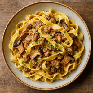 Tagliatelle con Salsicce e Porcini